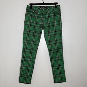 Tripp NYC Jeans Mens 32x32 Green Plaid Skinny Stretch Punk Goth Tartan